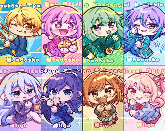 Chibis Chibi of Nightcord at 25:00 and Wonderlands x Showtime from Project Sekai: Colorful Stage