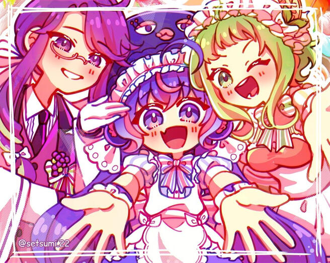 Half chibi style of Una, GUMI and Gakupo from Sweet Paradise Live
